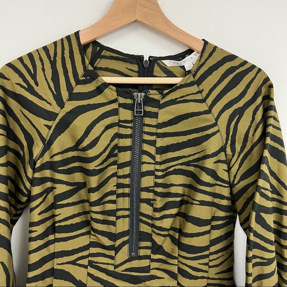 Veronica Beard Navi Zeabra print zipper cotton silk blend olive Dress Sz 4 NWT - Picture 7 of 16
